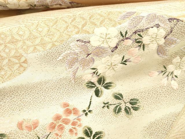 平和屋本店▼六通柄袋帯 唐織 扇面尾長鳥花文 九百錦 純金箔 正絹 逸品 DABH0898op