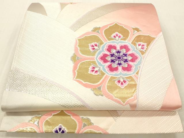 平和屋本店▼六通柄袋帯 唐織 正倉院花文 24K金箔二重織 正絹 逸品 DABH0899op