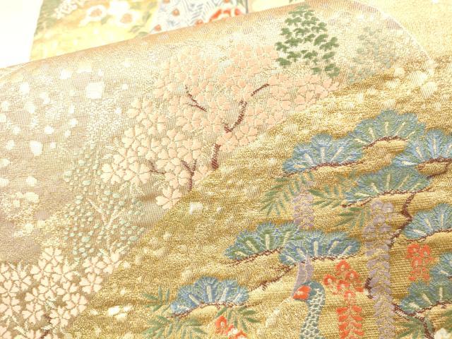 平和屋本店▼六通柄袋帯 唐織 孔雀風景花文 九百錦純金箔 正絹 逸品 DABH0900op