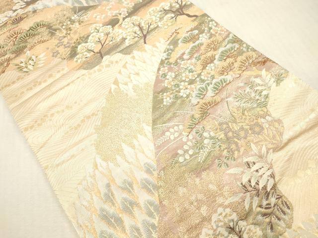 平和屋本店▼六通柄袋帯 唐織 風景花松文 純金二重箔 九百錦 正絹 逸品 DABH0903op