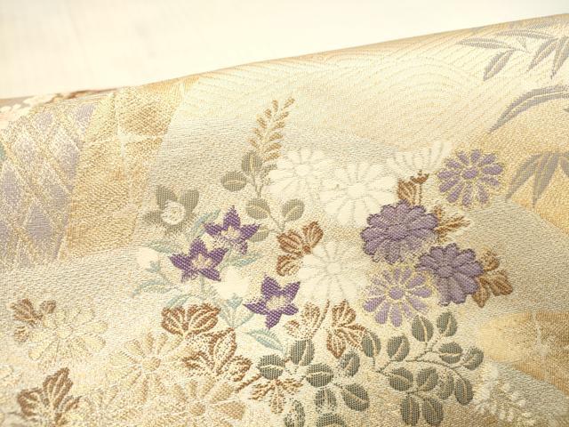 平和屋本店▼六通柄袋帯 吉祥寿扇文 純金箔二重織 九百錦 正絹 逸品 DABH0911op