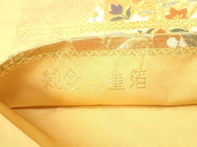 平和屋本店▼六通柄袋帯 扇取草花文 純金二重箔 正絹 逸品 DABH0912op