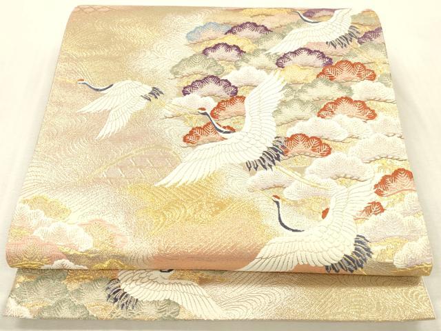平和屋本店▼六通柄袋帯 慶寿松鶴文 純金箔二重織 正絹 逸品 DABH0914op