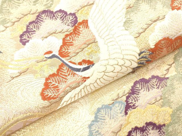 平和屋本店▼六通柄袋帯 慶寿松鶴文 純金箔二重織 正絹 逸品 DABH0914op