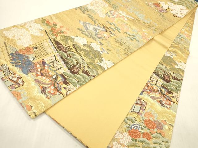 平和屋本店▼全通柄袋帯 唐織 源氏絵巻文様 本金箔 正絹 逸品 DABH0918op