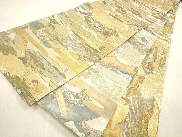 平和屋本店▼極上 西陣あさぎ 丸帯 富獄三十六景全図 本金箔 正絹 逸品 DABH0937op