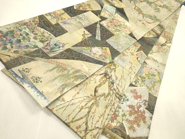 平和屋本店▼極上 西陣あさぎ 丸帯 日本絵画全集 壱阡八百口織 プラチナ本金箔 さが美扱い 正絹 逸品 DABH0939op