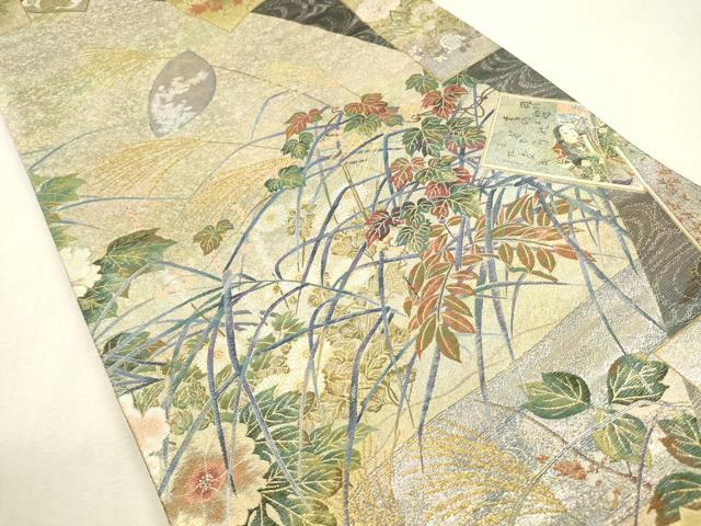 平和屋本店▼極上 西陣あさぎ 丸帯 日本絵画全集 壱阡八百口織 プラチナ本金箔 さが美扱い 正絹 逸品 DABH0939op