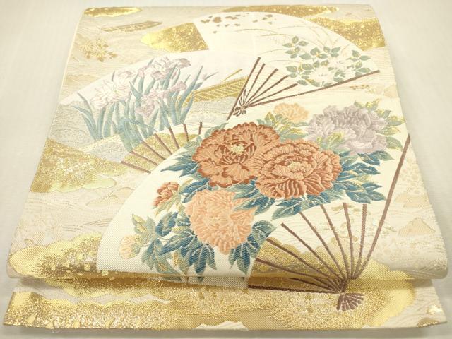 平和屋本店▼六通柄袋帯 唐織 扇面散らし 純金箔 正絹 逸品 DABH0945op