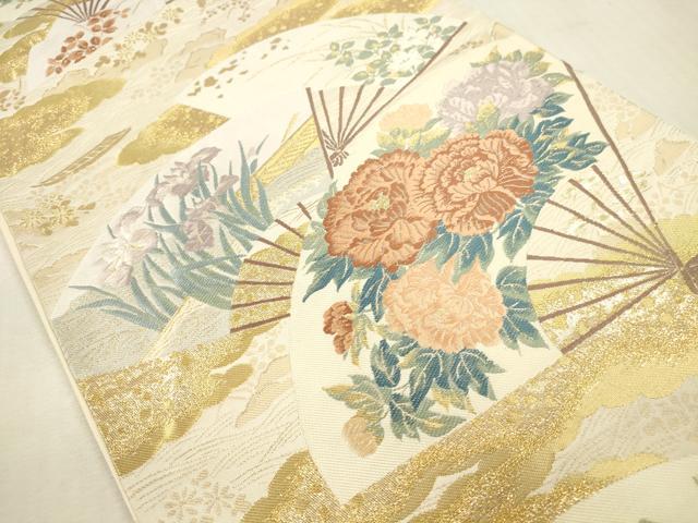 平和屋本店▼六通柄袋帯 唐織 扇面散らし 純金箔 正絹 逸品 DABH0945op