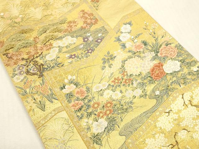 平和屋本店▼六通柄袋帯 唐織 花鳥絵 本金二丁箔 正絹 逸品 DABH0946op