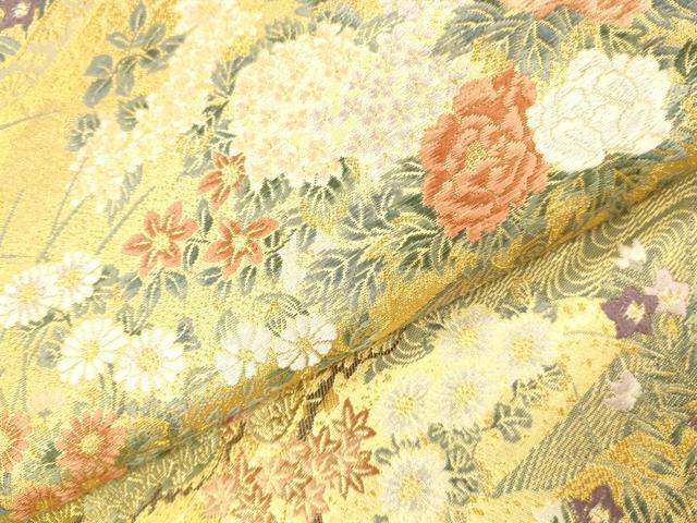 平和屋本店▼六通柄袋帯 唐織 花鳥絵 本金二丁箔 正絹 逸品 DABH0946op