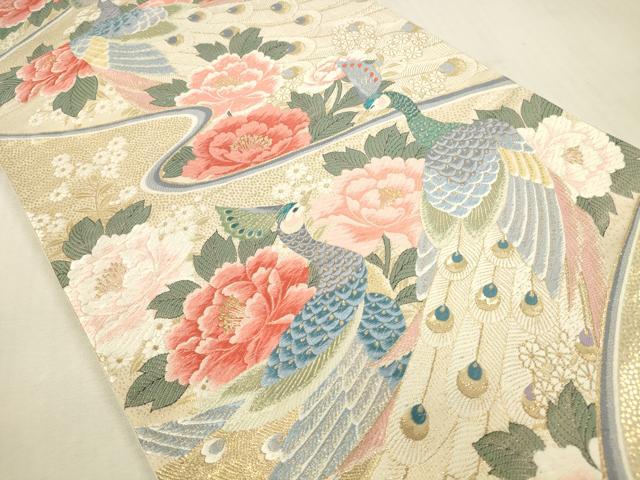 平和屋本店▼六通柄袋帯 唐織 九百錦 道長花園孔雀 24K純金箔錦 正絹 逸品 DABH0948op