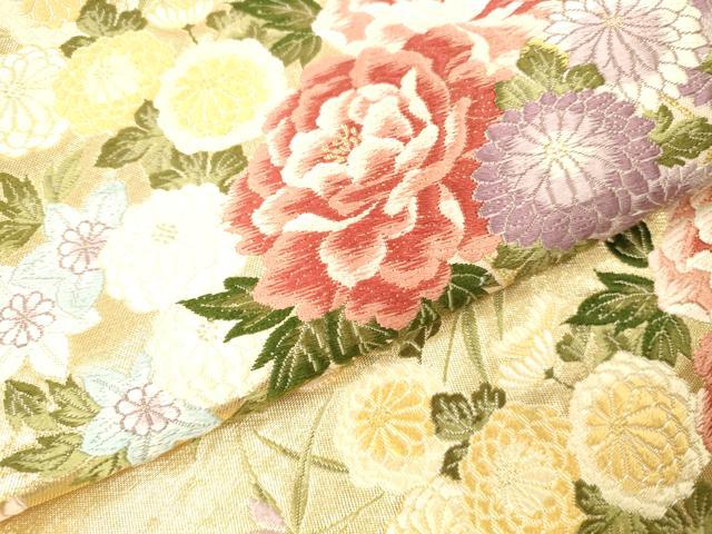 平和屋本店▼六通柄袋帯 唐織 光悦垣草花文 本金箔 正絹 逸品 DABH0952op