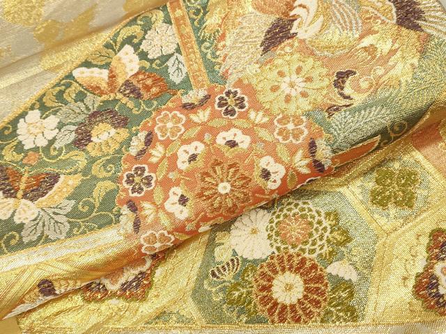 平和屋本店▼六通柄袋帯 唐織 麗華錦 鳳凰舞蝶花文 本金箔 正絹 逸品 DABH0954op