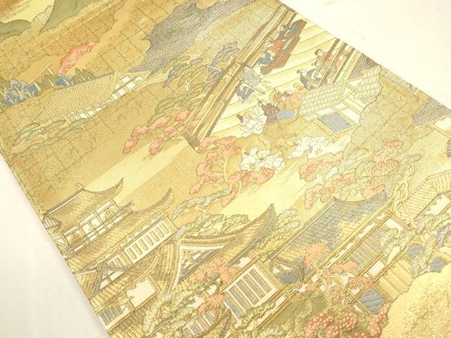 平和屋本店▼西陣 岡文織物謹製 六通柄袋帯 二条城天守 舟木家 本金箔 証紙付き 正絹 逸品 DABH0960op