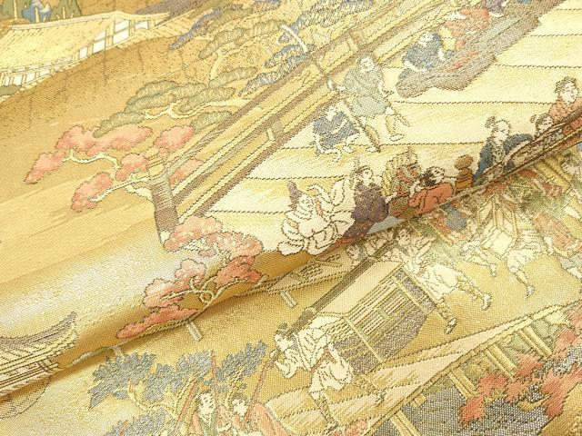 平和屋本店▼西陣 岡文織物謹製 六通柄袋帯 二条城天守 舟木家 本金箔 証紙付き 正絹 逸品 DABH0960op
