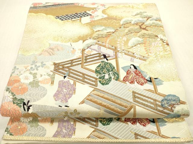 平和屋本店▼六通柄袋帯 唐織 六歌仙絵文 九百錦 本金入 正絹 逸品 DABH0964op