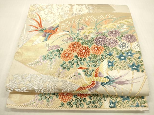 平和屋本店▼六通柄袋帯 唐織 錦秋花鳥紋 九百錦純金箔24K 正絹 逸品 DABH0972op