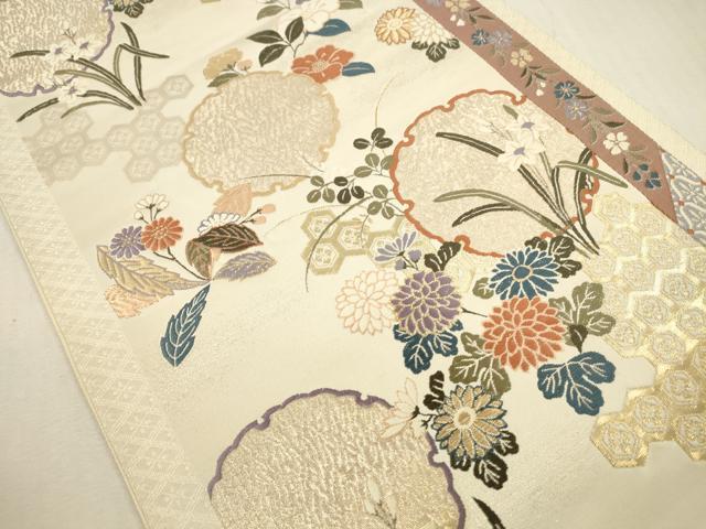 平和屋本店▼六通柄袋帯 唐織 九百錦 雪輪花文 本金箔二重織 正絹 逸品 DABH0974op