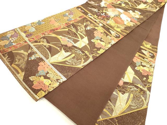 平和屋本店▼六通柄袋帯 秀水 地紙桐花文 純金箔 正絹 逸品 DABH0975op