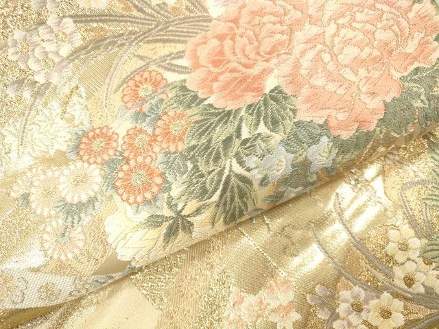 平和屋本店▼六通柄袋帯 唐織 屏風花車文 本金箔 正絹 逸品 DABH0977op