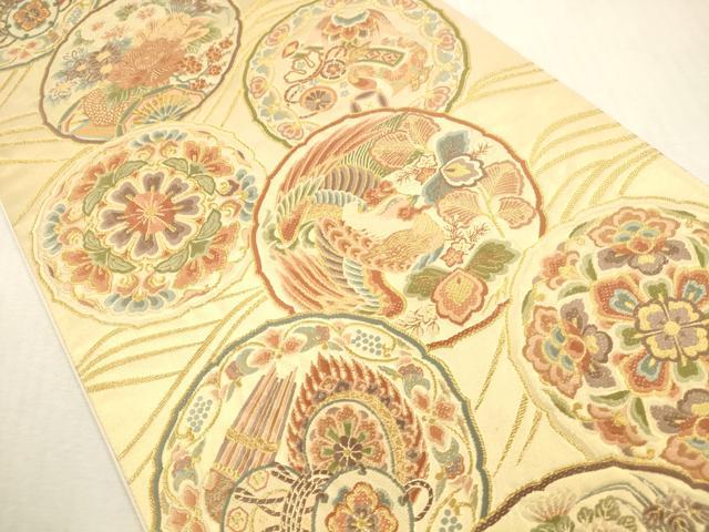 平和屋本店▼六通柄袋帯 作家物 唐織 正倉院楽器花文 本金箔 正絹 逸品 DABH0981op