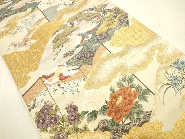 平和屋本店▼六通柄袋帯 唐織 桃山屏風扇面文 本金箔 正絹 逸品 DABH0987op
