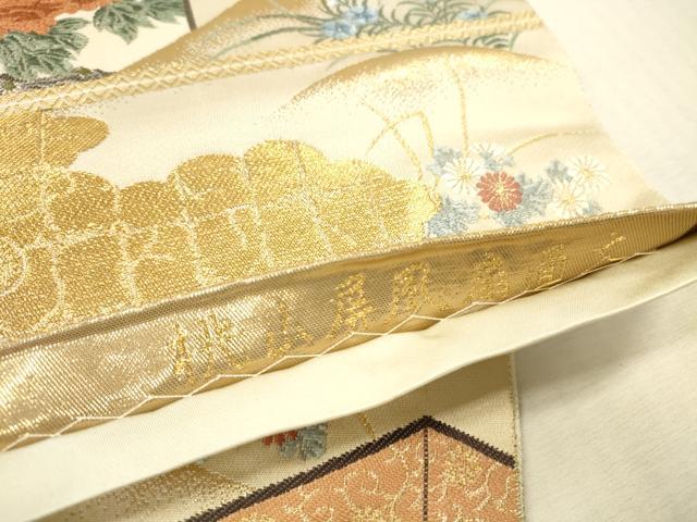 平和屋本店▼六通柄袋帯 唐織 桃山屏風扇面文 本金箔 正絹 逸品 DABH0987op