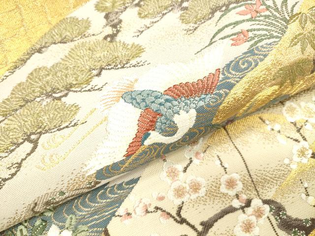 平和屋本店▼六通柄袋帯 唐織 桃山屏風扇面文 本金箔 正絹 逸品 DABH0987op