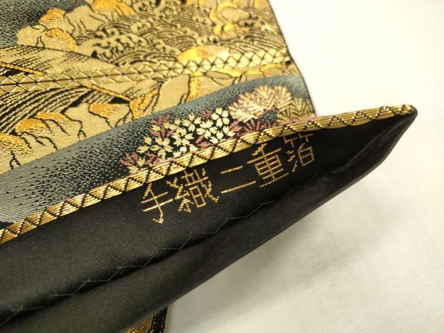 平和屋本店▼六通柄袋帯 洛東名園 手織二重箔 純金箔 黒地 正絹 逸品 DABH0993op