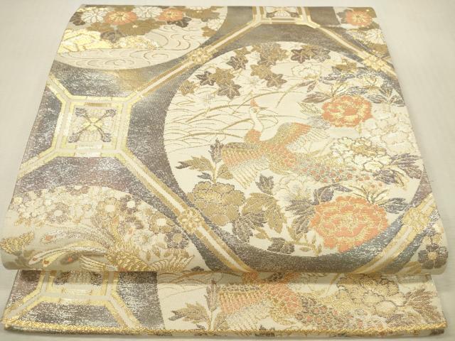平和屋本店▼六通柄袋帯 蜀江花鳥文 純金二重引箔織 正絹 逸品 DABH1000op