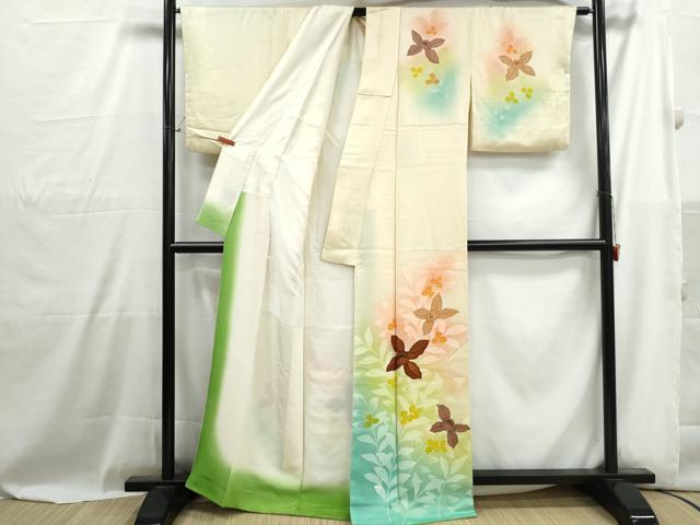 平和屋着物■訪問着 草花文 蘭 暈し染め 正絹 逸品 DABH1009qa