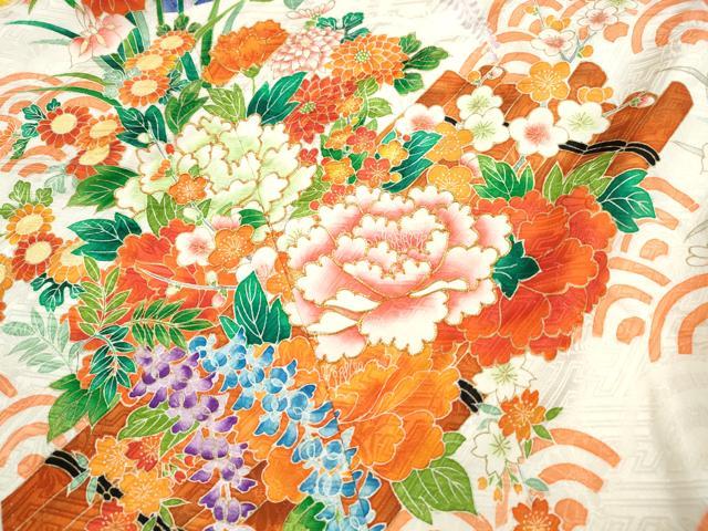 平和屋着物■豪華振袖 駒刺繍 絞り 花筏文 牡丹 金彩 正絹 逸品 DABH1014qa