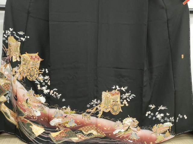 平和屋着物■豪華黒留袖 作家物 駒刺繍 飛鶴人物御所車文 暈し染め 金彩 正絹 逸品 DABH1017qa