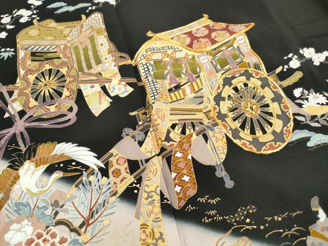 平和屋着物■豪華黒留袖 作家物 駒刺繍 飛鶴人物御所車文 暈し染め 金彩 正絹 逸品 DABH1017qa