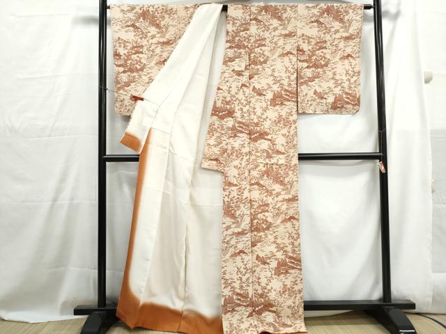 平和屋着物■上質な小紋 型染め 風景花文 松竹梅 正絹 逸品 DABH1018qa