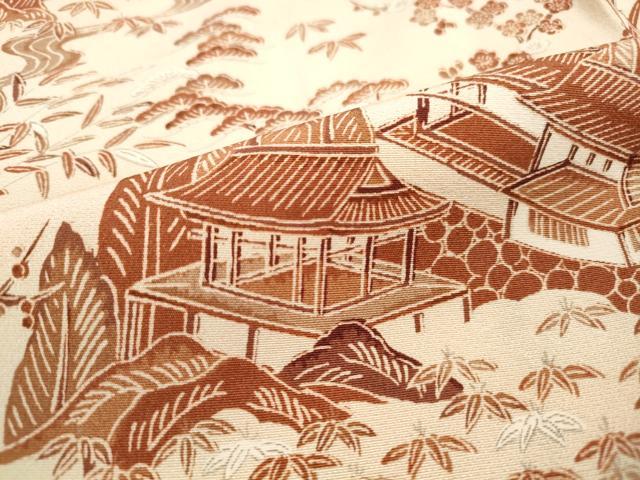 平和屋着物■上質な小紋 型染め 風景花文 松竹梅 正絹 逸品 DABH1018qa