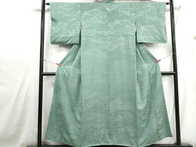 平和屋着物■上質な色無地 草花地紋 薄青色 正絹 逸品 DABH1028qa