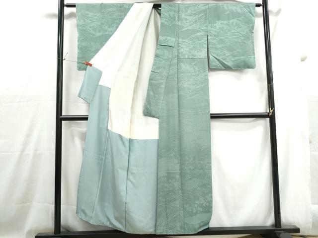 平和屋着物■上質な色無地 草花地紋 薄青色 正絹 逸品 DABH1028qa