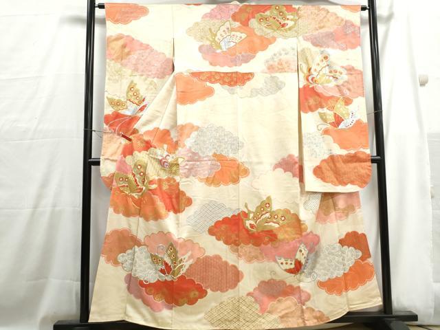 平和屋着物■豪華振袖 駒刺繍 雲取り花蝶文 金銀彩 正絹 逸品 DABH1035qa