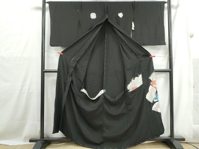 平和屋着物■豪華黒留袖 刺繍 花車文 銀彩 仮絵羽 正絹 逸品 未使用 DABH1037qa