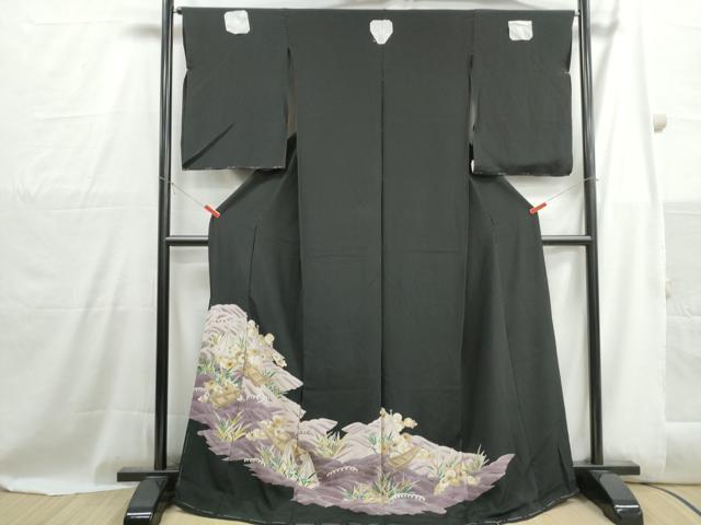 平和屋着物■豪華黒留袖 友禅 立波花文 掛船 仮絵羽 正絹 逸品 未使用 DABH1042qa