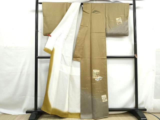 平和屋着物■訪問着 色紙風景花文 暈し染め 金銀彩 正絹 逸品 DABH1078qa