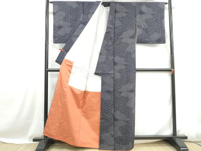 平和屋着物■上質な紬 地紙麻の葉文 正絹 逸品 DABH1089qa