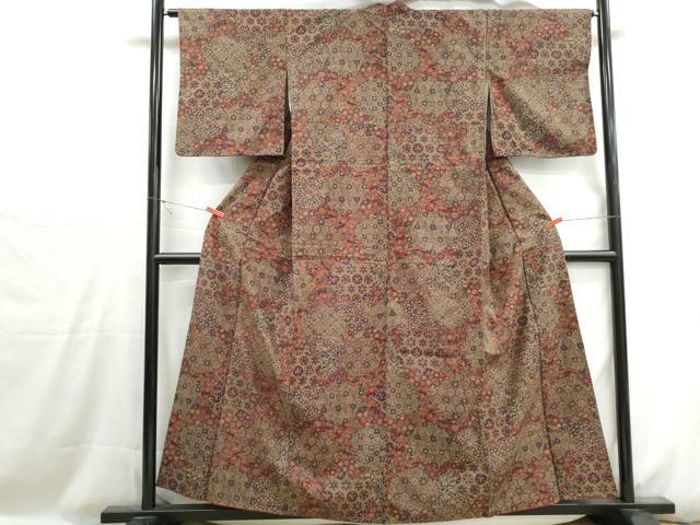 平和屋着物■上質な小紋 紬地 切嵌亀甲花文 正絹 逸品 DABH1104qa