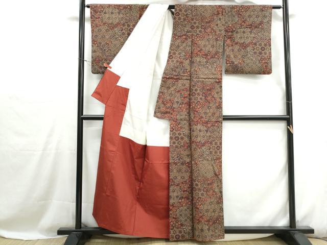 平和屋着物■上質な小紋 紬地 切嵌亀甲花文 正絹 逸品 DABH1104qa