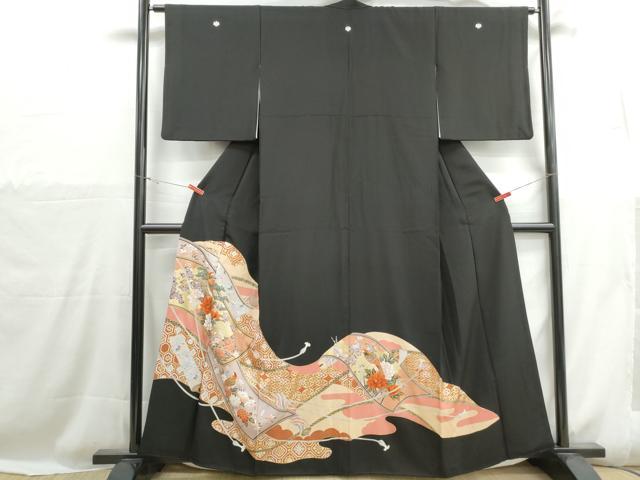 平和屋着物■豪華黒留袖 絵巻飛鶴花文 金彩 正絹 逸品 DABH1113qa