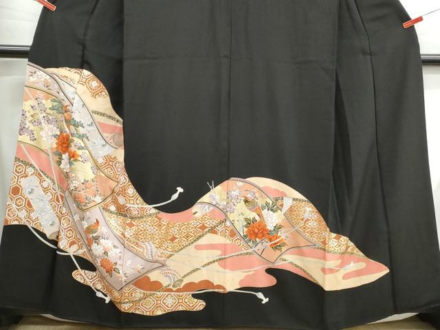 平和屋着物■豪華黒留袖 絵巻飛鶴花文 金彩 正絹 逸品 DABH1113qa