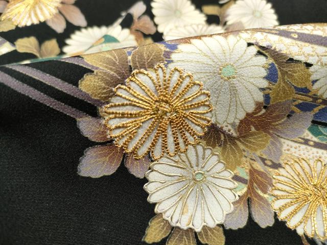 平和屋着物■豪華黒留袖 駒刺繍 檜扇菊文 金彩 正絹 逸品 DABH1115qa